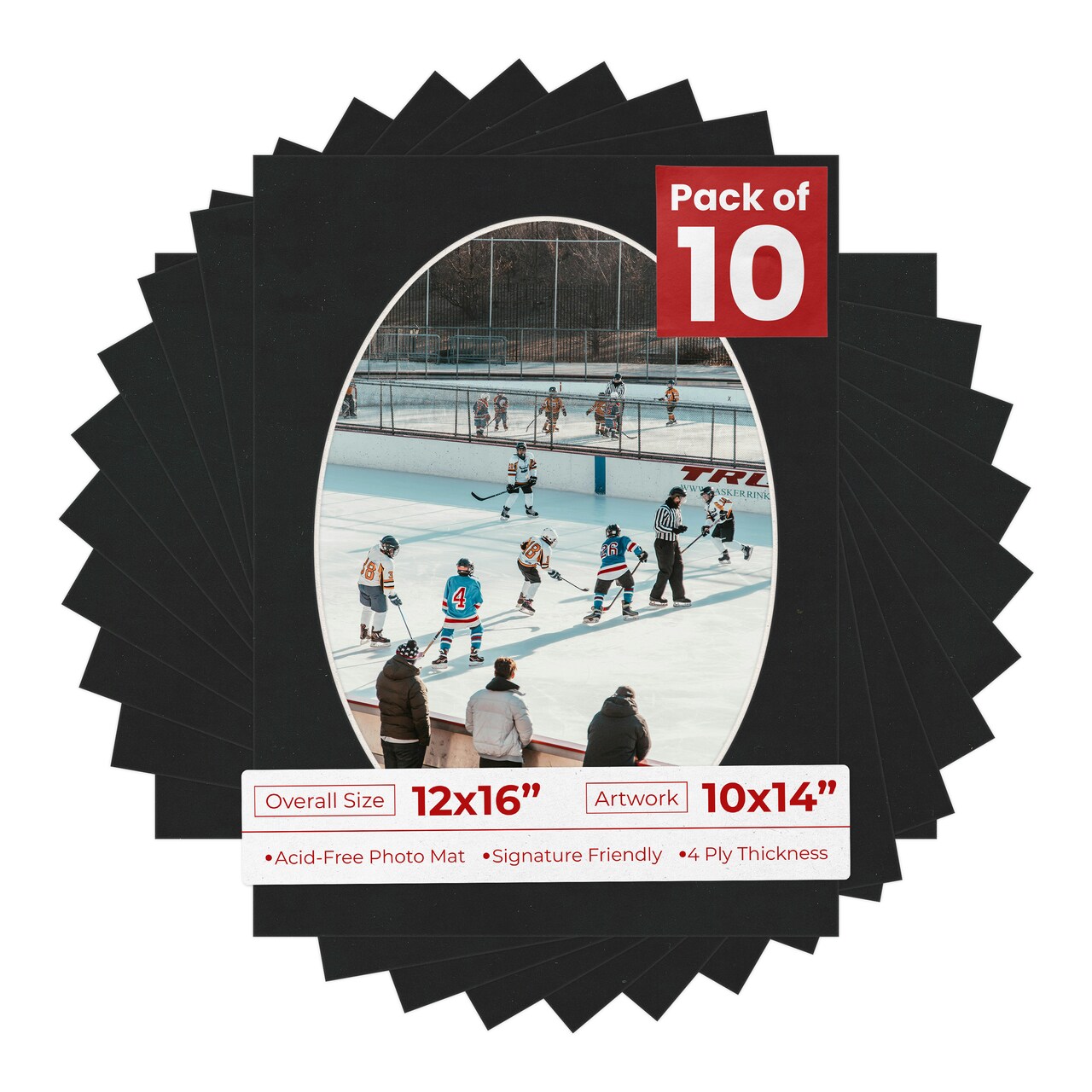Black Suede Mat Board for 12x16 Frames - Oval Opening for 10x14 Photos